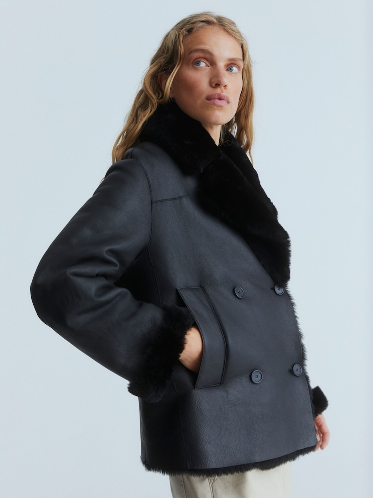 Joseph Black Shearling Calla Coat - Image 1 of 7