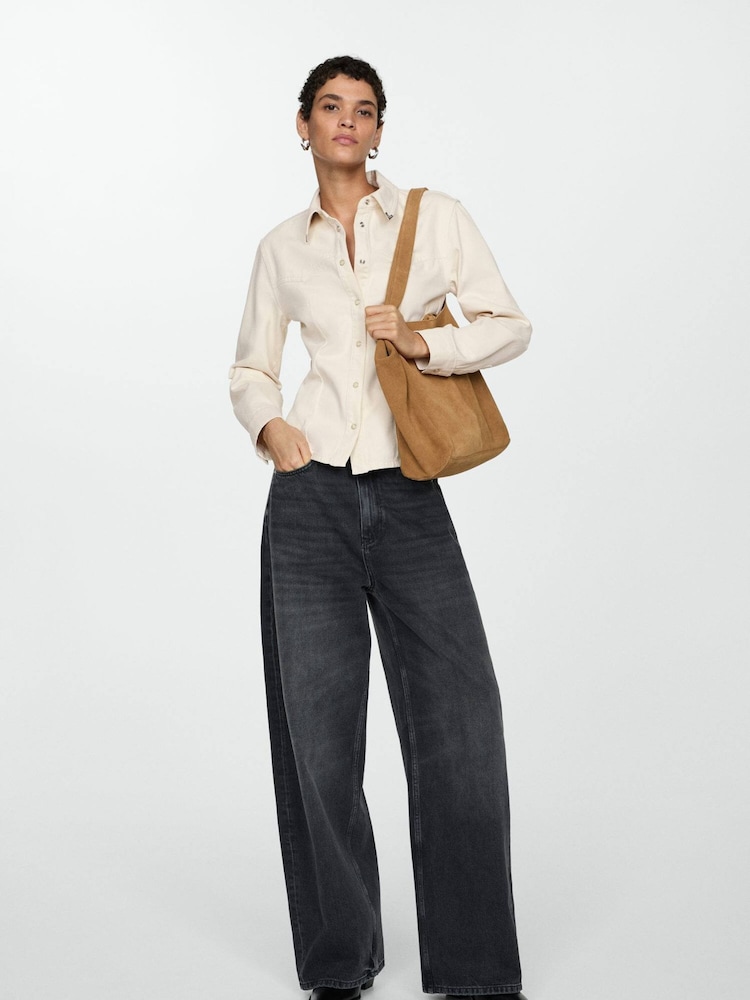Mango Cream Denim Button Down 100% Cotton Shirt - Image 1 of 6 Mango Cream Denim Button Down 100% Cotton Shirt - Image 1 of 6