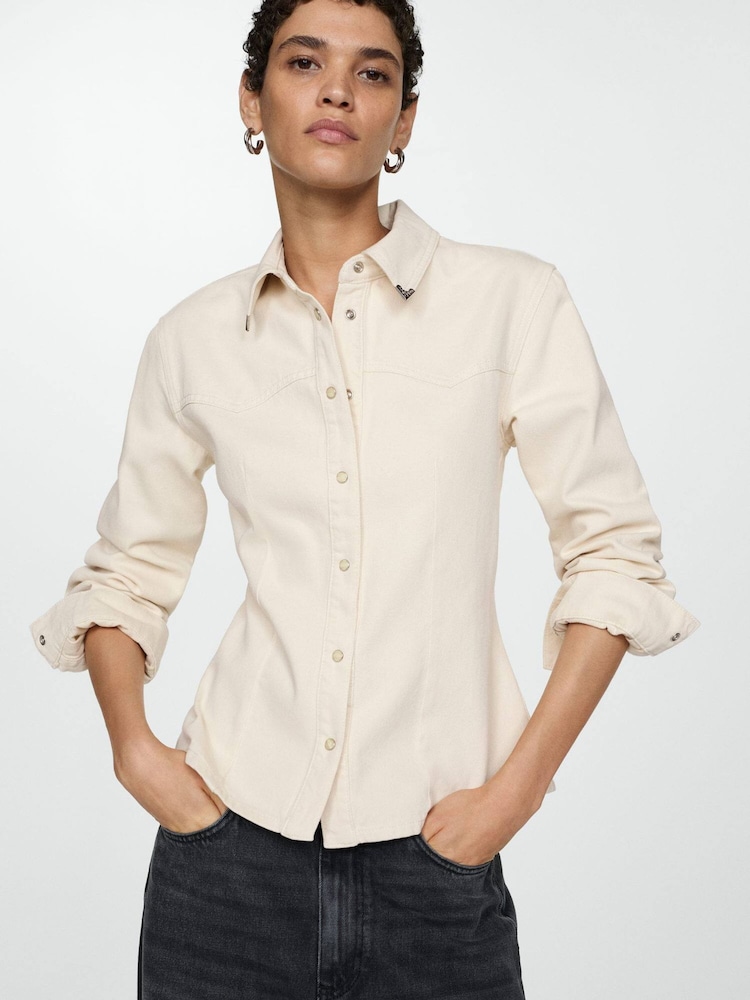 Mango Cream Denim Button Down 100% Cotton Shirt - Image 2 of 6 Mango Cream Denim Button Down 100% Cotton Shirt - Image 2 of 6
