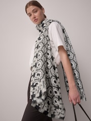 Black & White Ikat Lightweight Containing Silk Scarf - Image 1 of 9