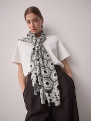 Black & White Ikat Lightweight Containing Silk Scarf - Image 2 of 9