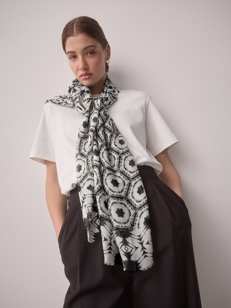 Black & White Ikat Lightweight Containing Silk Scarf - Image 2 of 9