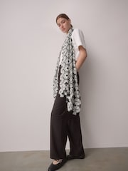 Black & White Ikat Lightweight Containing Silk Scarf - Image 3 of 9