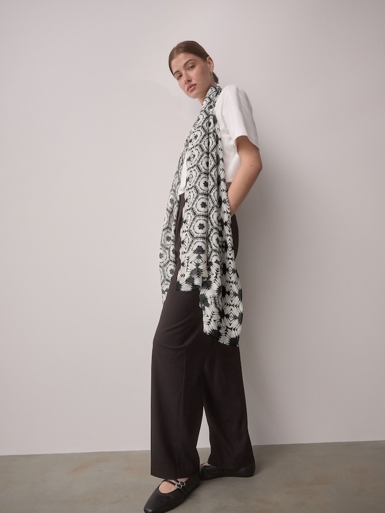 Black & White Ikat Lightweight Containing Silk Scarf - Image 3 of 9