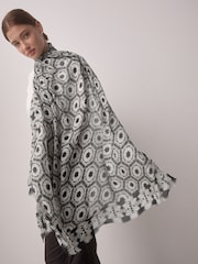 Black & White Ikat Lightweight Containing Silk Scarf - Image 4 of 9