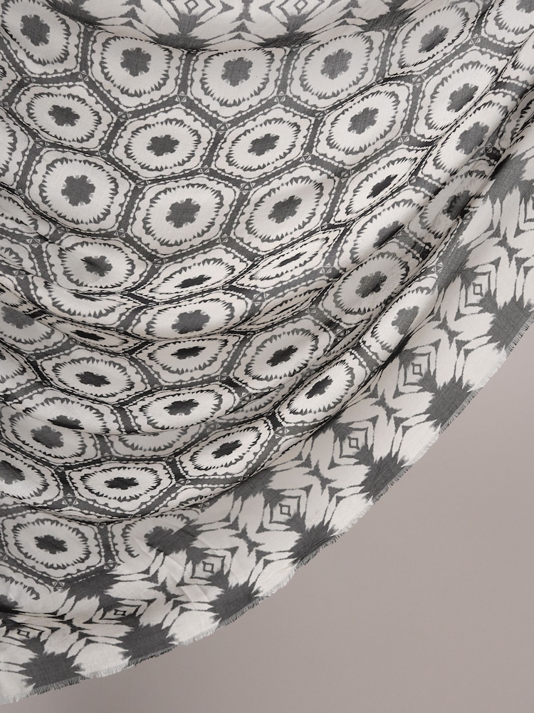 Black & White Ikat Lightweight Containing Silk Scarf - Image 6 of 9