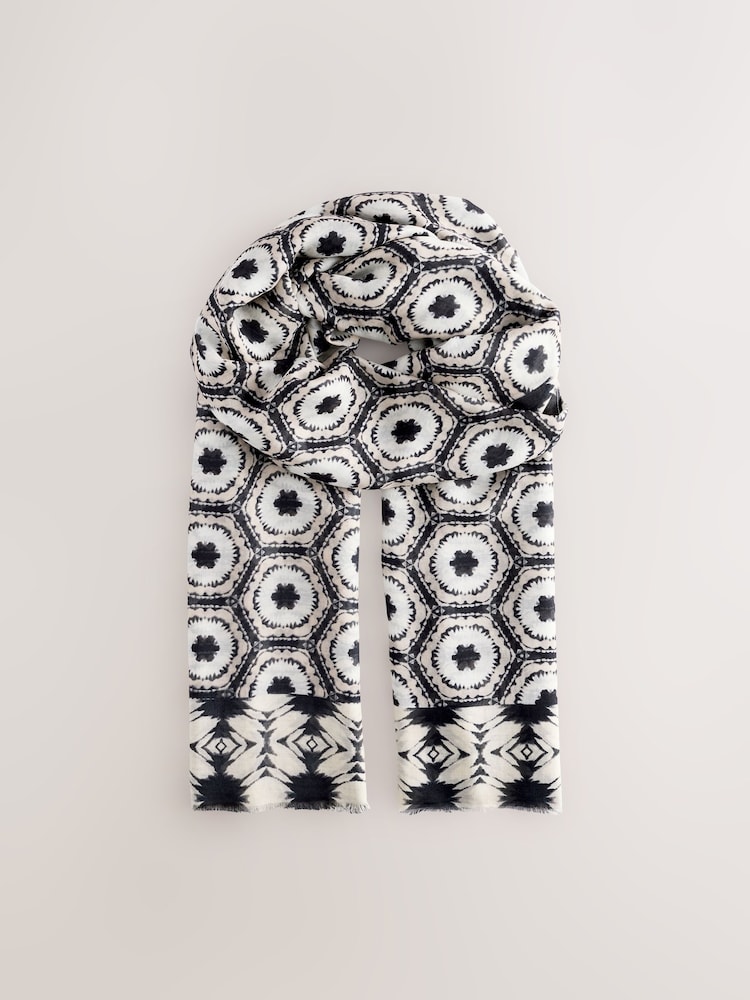 Black & White Ikat Lightweight Containing Silk Scarf - Image 7 of 9