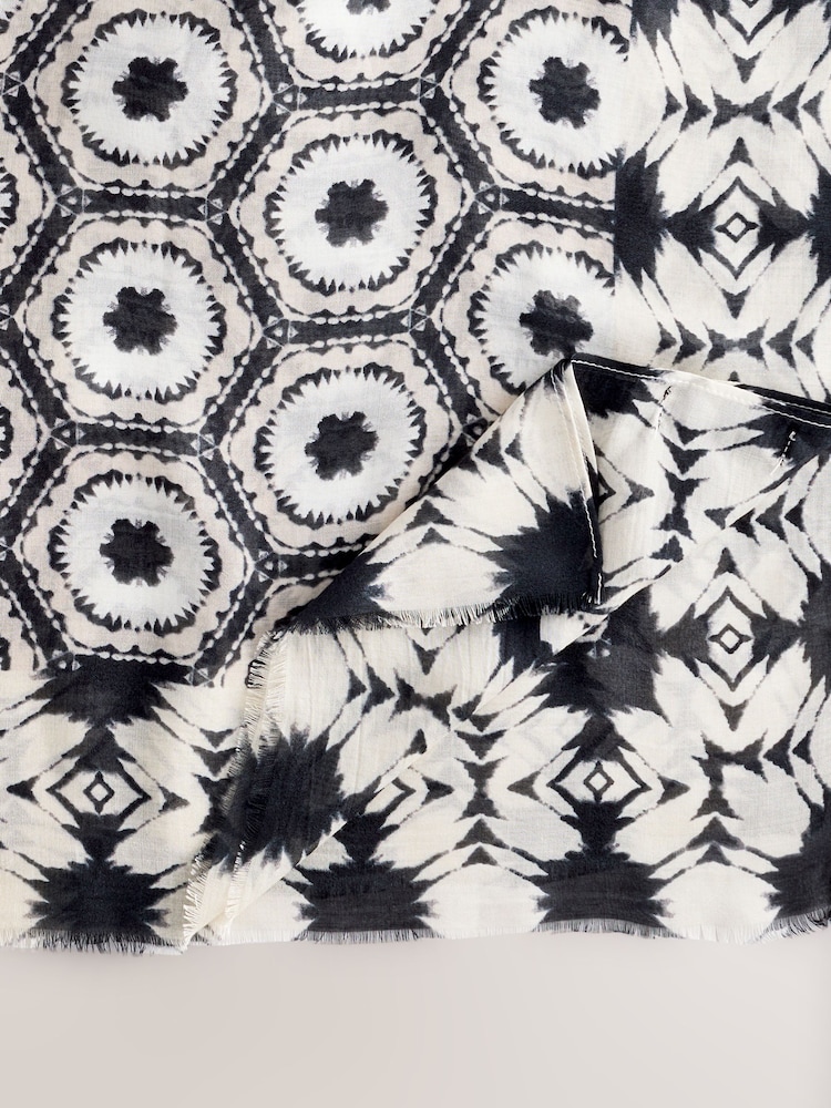 Black & White Ikat Lightweight Containing Silk Scarf - Image 9 of 9 Black & White Ikat Lightweight Containing Silk Scarf - Image 9 of 9