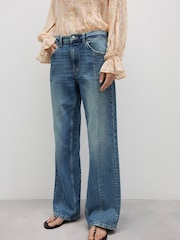 Mango Blue Straight 100% Cotton Jeans With Decorative Seams - Image 1 of 6