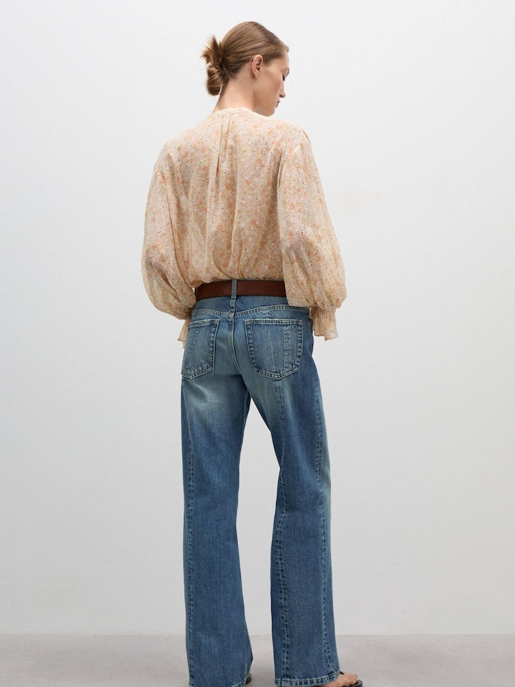 Mango Blue Straight 100% Cotton Jeans With Decorative Seams - Image 2 of 6