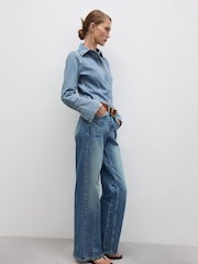 Mango Blue Straight 100% Cotton Jeans With Decorative Seams - Image 3 of 6