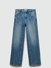Mango Blue Straight 100% Cotton Jeans With Decorative Seams - Image 5 of 6