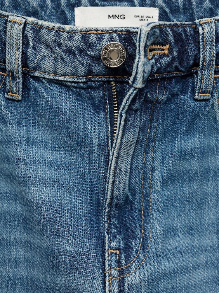 Mango Blue Straight 100% Cotton Jeans With Decorative Seams - Image 6 of 6