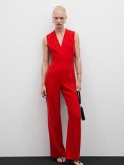 Mango Red V-Neck Jumpsuit - Image 1 of 7
