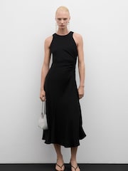 Mango Black Midi Dress With Sinched Waist - Image 1 of 7