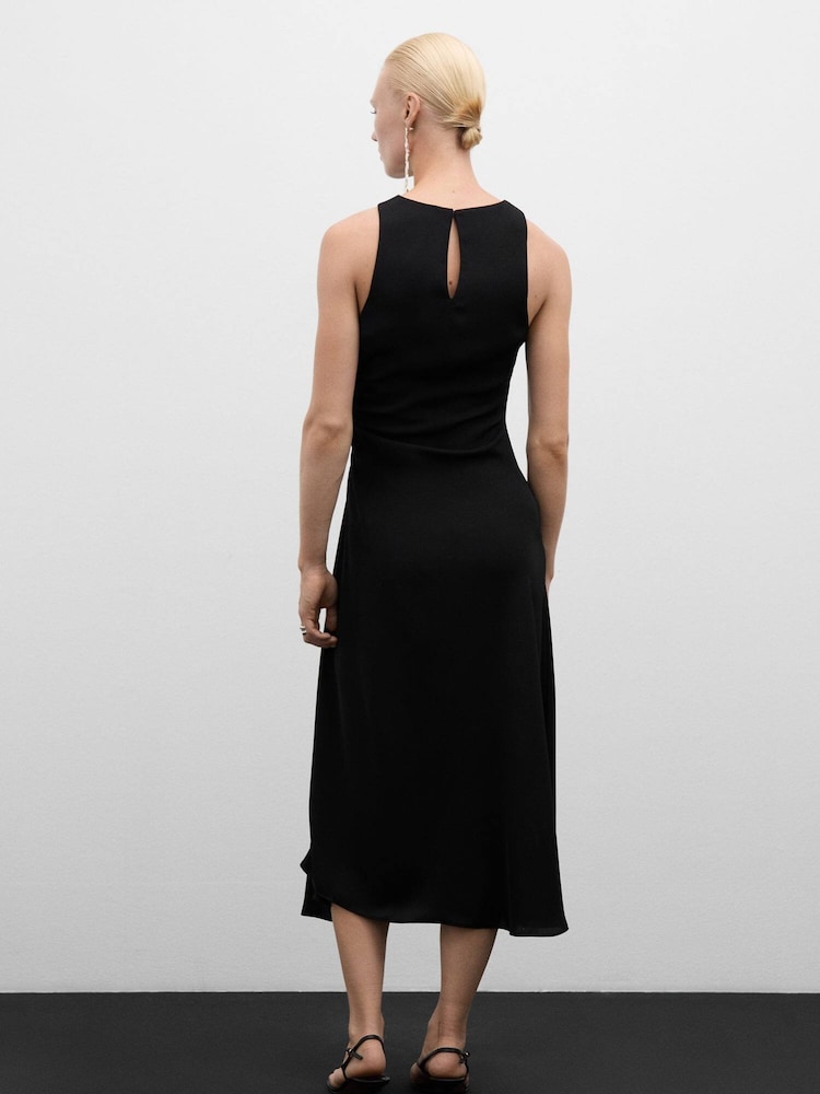 Mango Black Midi Dress With Sinched Waist - Image 2 of 7