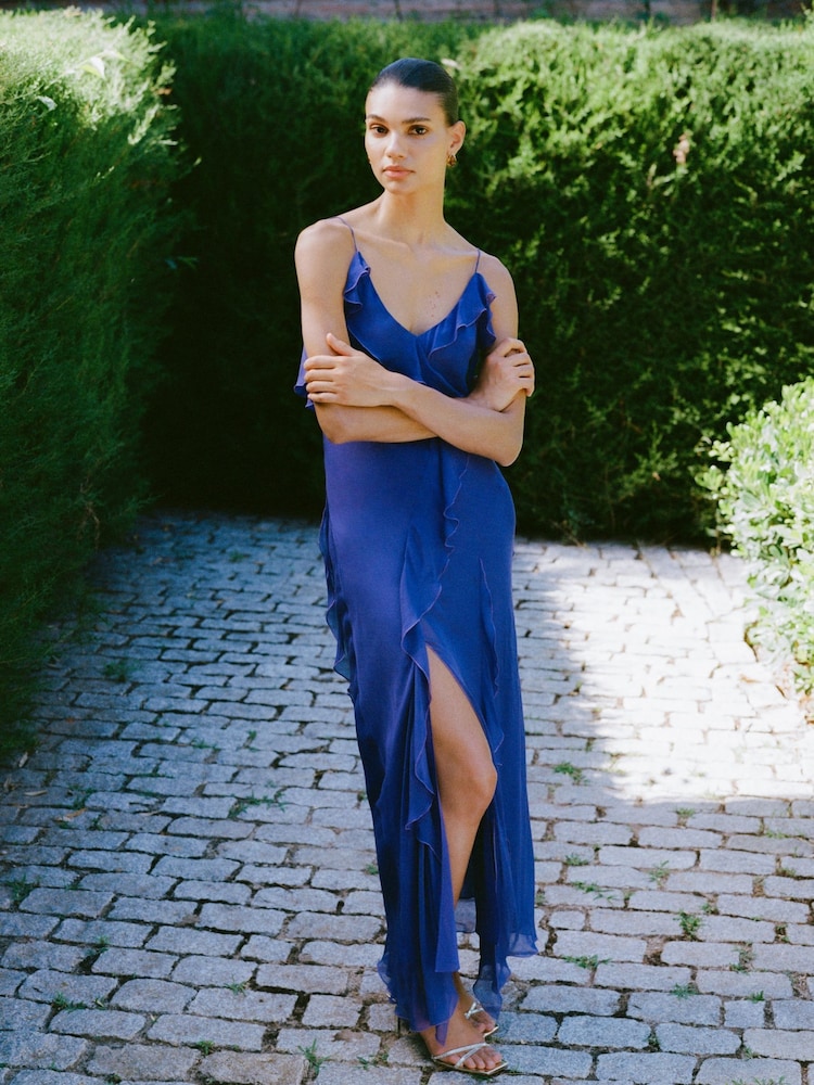 Mango Purple Purple Frilled Maxi Dress - Image 1 of 7