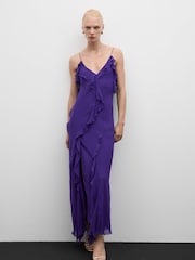 Mango Purple Purple Frilled Maxi Dress - Image 2 of 7