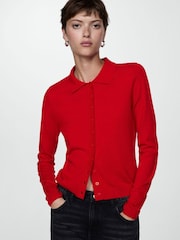 Mango Red Button Down Polo Cardigan - Image 1 of 7