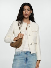 Mango Cream Tweed Jacket With Pockets - Image 1 of 6