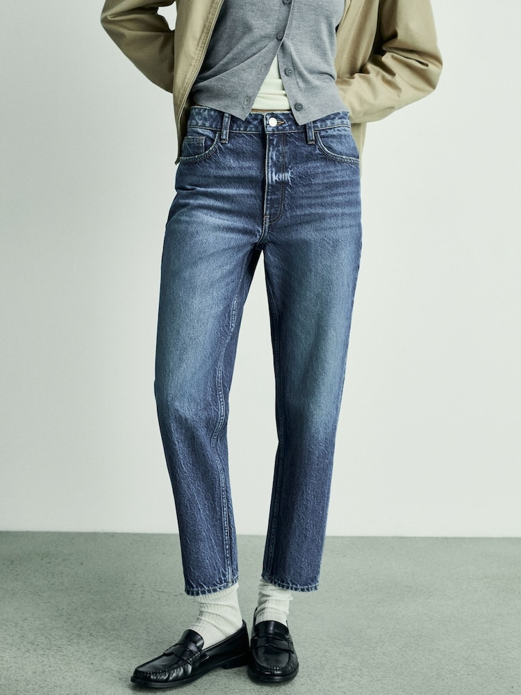 Mango Blue Mom Slim Fit High Waist 100% Cotton Jeans - Image 1 of 10