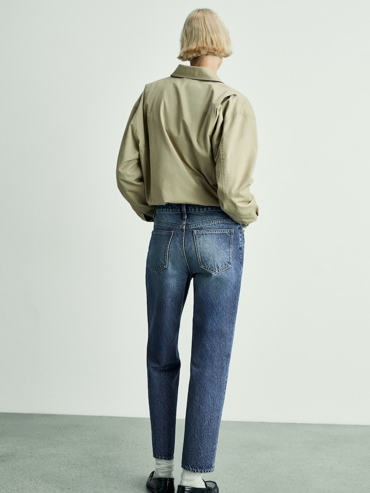 Mango Blue Mom Slim Fit High Waist 100% Cotton Jeans - Image 3 of 10