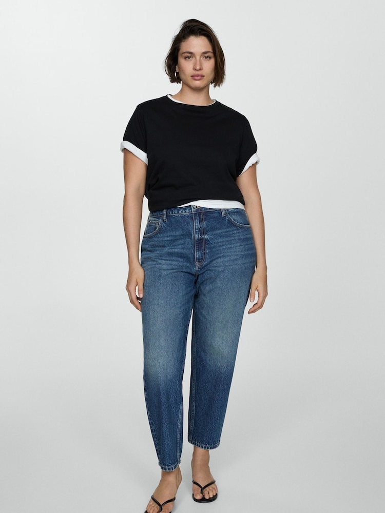 Mango Blue Mom Slim Fit High Waist 100% Cotton Jeans - Image 5 of 10