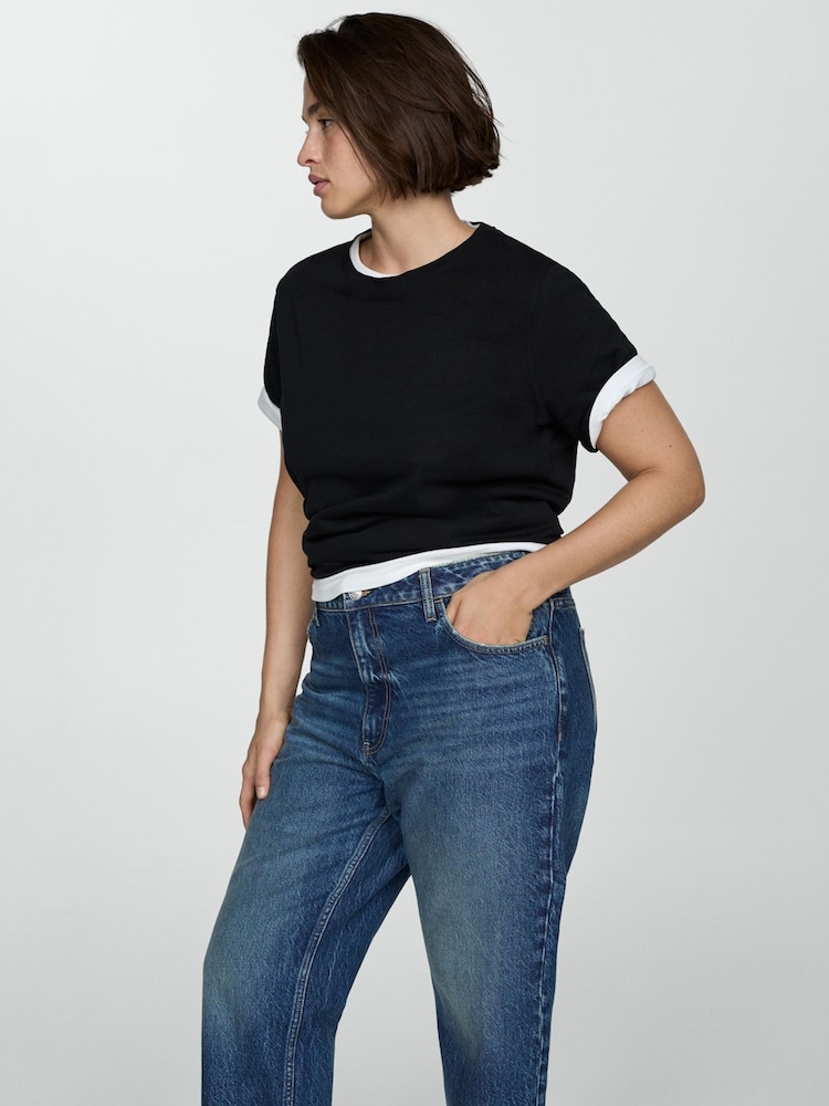 Mango Blue Mom Slim Fit High Waist 100% Cotton Jeans - Image 6 of 10