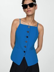 Mango Blue Waistcoat with Buttons - Image 3 of 7