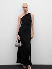 Mango Black Asymmetrical Dress With Draped Details - Image 1 of 7