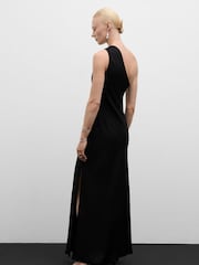 Mango Black Asymmetrical Dress With Draped Details - Image 2 of 7
