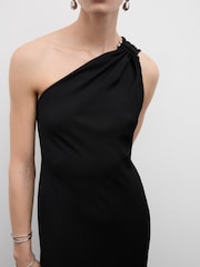 Mango Black Asymmetrical Dress With Draped Details - Image 3 of 7