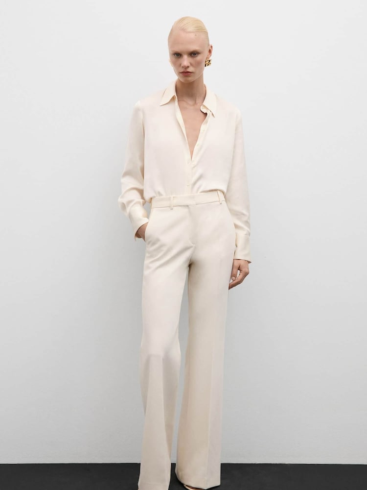 Mango Cream Satin Finish Flowy Shirt - Image 1 of 6