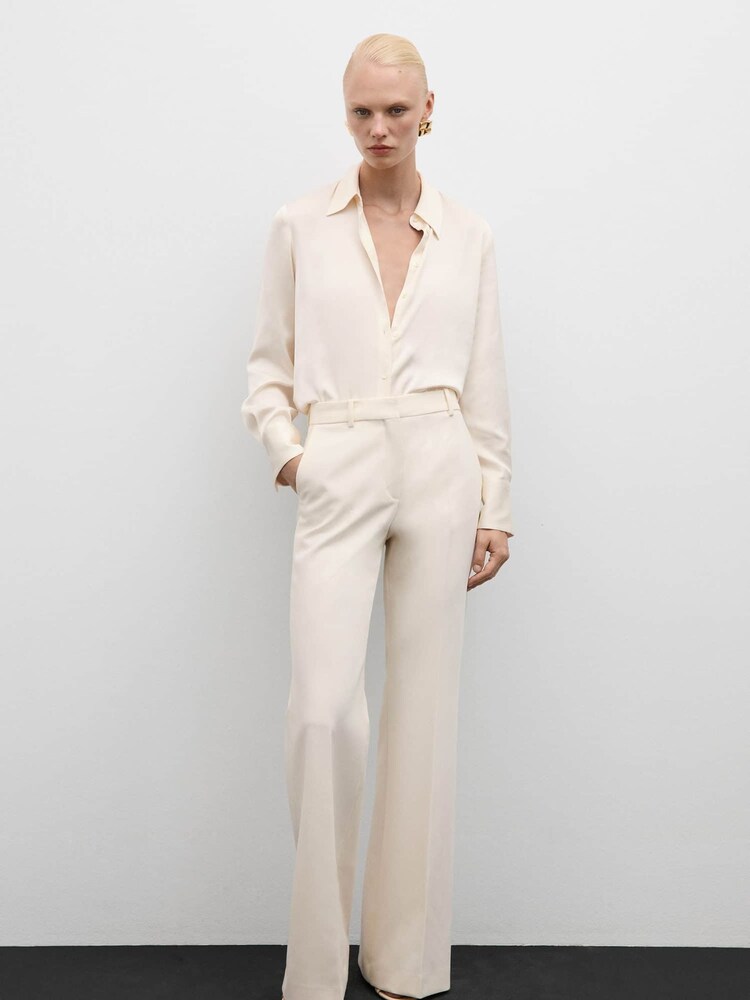 Mango Cream Satin Finish Flowy Shirt - Image 1 of 6 Mango Cream Satin Finish Flowy Shirt - Image 1 of 6