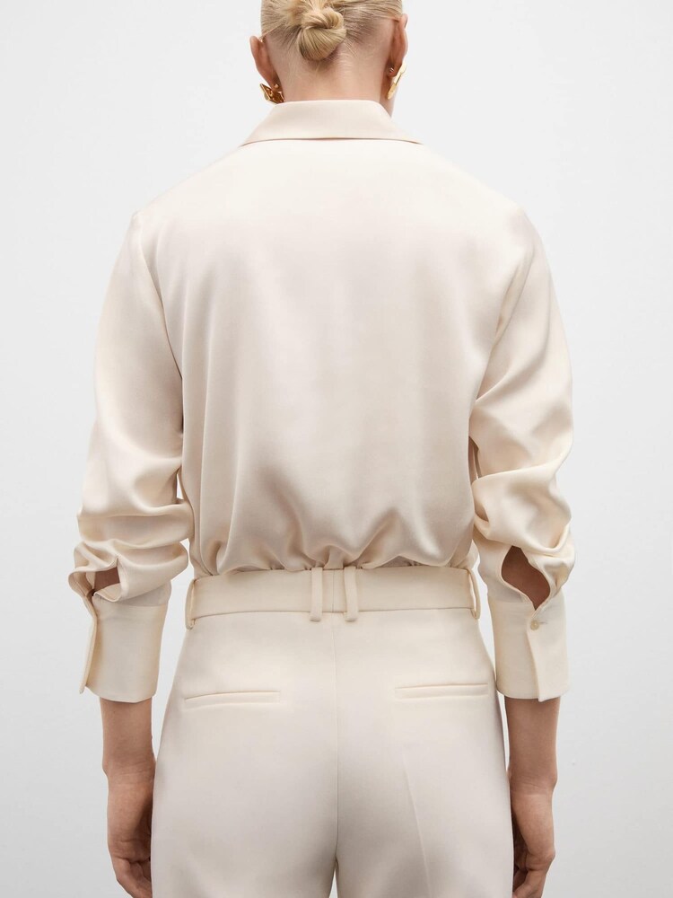 Mango Cream Satin Finish Flowy Shirt - Image 2 of 6