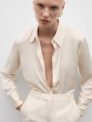 Mango Cream Satin Finish Flowy Shirt - Image 3 of 6