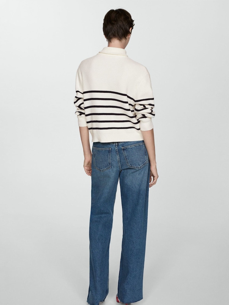 Mango Cream Striped 1/4 Zip Knitted Jumper - Image 2 of 6
