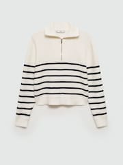 Mango Cream Striped 1/4 Zip Knitted Jumper - Image 5 of 6