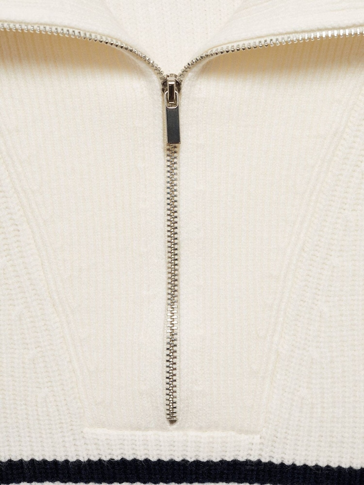 Mango Cream Striped 1/4 Zip Knitted Jumper - Image 6 of 6