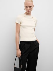 Mango Cream Short Sleeved Ribbed Sweater With Buttons - Image 1 of 7