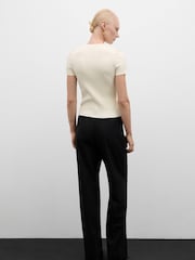 Mango Cream Short Sleeved Ribbed Sweater With Buttons - Image 2 of 7