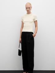 Mango Cream Short Sleeved Ribbed Sweater With Buttons - Image 3 of 7