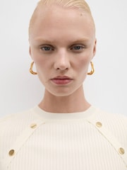 Mango Cream Short Sleeved Ribbed Sweater With Buttons - Image 4 of 7