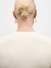Mango Cream Short Sleeved Ribbed Sweater With Buttons - Image 5 of 7