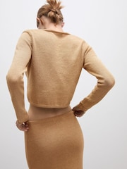 Mango Gold Tie Front Knitted Cropped Cardigan - Image 3 of 6