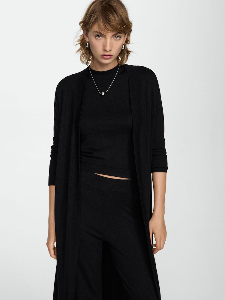 Mango Black Fine Knit Long Cardigan - Image 1 of 6 Mango Black Fine Knit Long Cardigan - Image 1 of 6