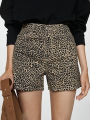 Mango Brown Leopard Print Straight 100% Cotton Shorts - Image 4 of 6