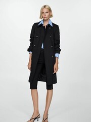 Mango Black Classic Trench 100% Cotton Coat With Belt - Image 1 of 7