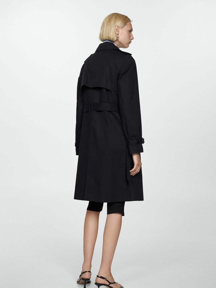 Mango Black Classic Trench 100% Cotton Coat With Belt - Image 2 of 7