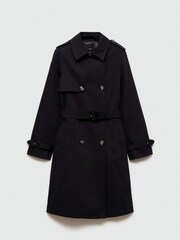 Mango Black Classic Trench 100% Cotton Coat With Belt - Image 6 of 7
